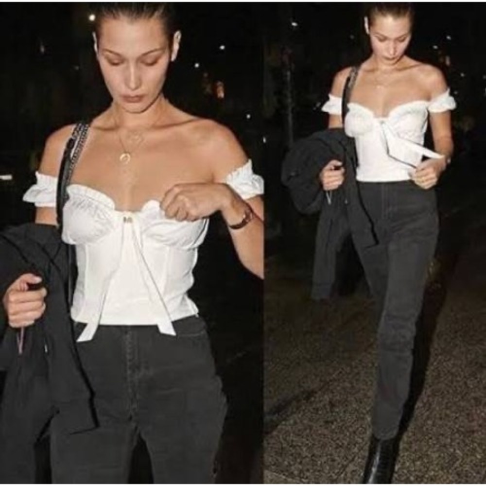 I.AM.GIA Naomi Top White Tie Front Corset Peasant Milk Maid ASO Bella Hadid Sz S